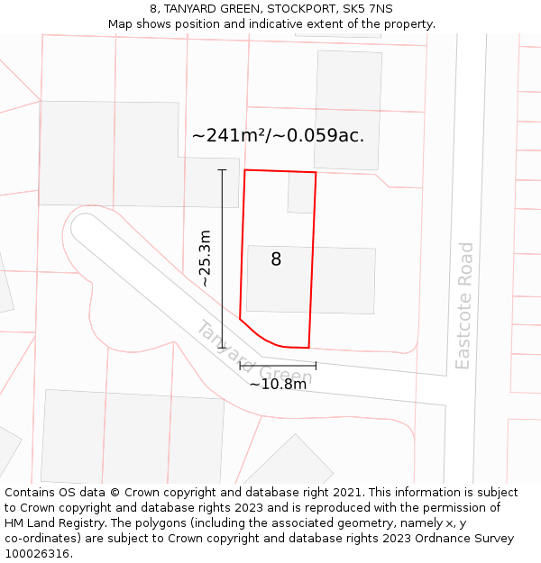 8, TANYARD GREEN, STOCKPORT, SK5 7NS: Plot and title map