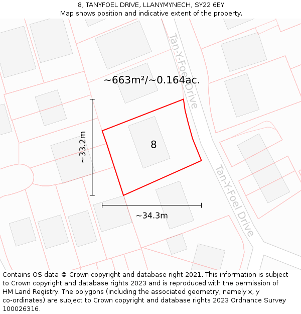 8, TANYFOEL DRIVE, LLANYMYNECH, SY22 6EY: Plot and title map
