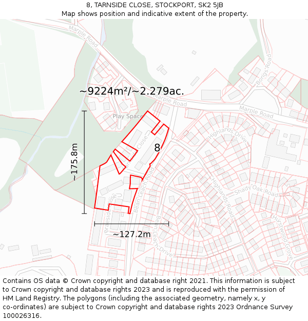8, TARNSIDE CLOSE, STOCKPORT, SK2 5JB: Plot and title map