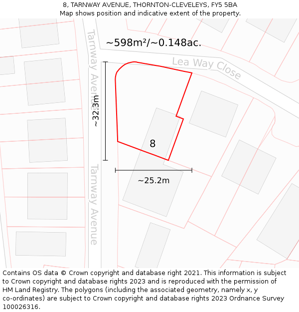 8, TARNWAY AVENUE, THORNTON-CLEVELEYS, FY5 5BA: Plot and title map