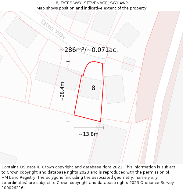 8, TATES WAY, STEVENAGE, SG1 4WP: Plot and title map