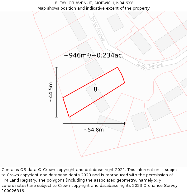 8, TAYLOR AVENUE, NORWICH, NR4 6XY: Plot and title map