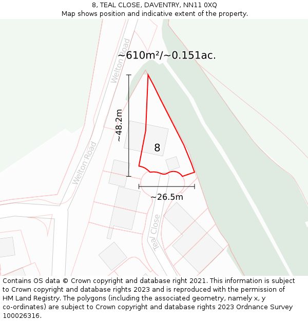 8, TEAL CLOSE, DAVENTRY, NN11 0XQ: Plot and title map