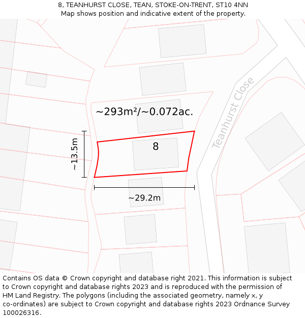8, TEANHURST CLOSE, TEAN, STOKE-ON-TRENT, ST10 4NN: Plot and title map