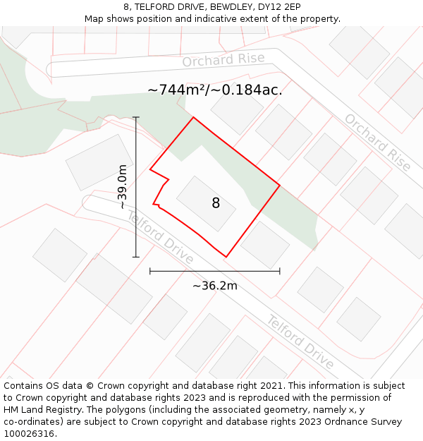 8, TELFORD DRIVE, BEWDLEY, DY12 2EP: Plot and title map