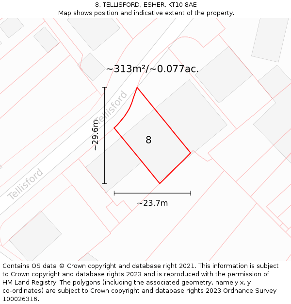 8, TELLISFORD, ESHER, KT10 8AE: Plot and title map