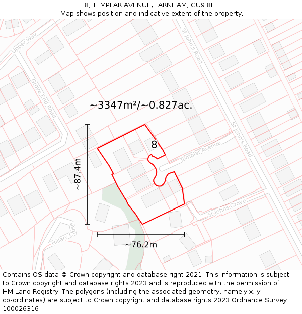 8, TEMPLAR AVENUE, FARNHAM, GU9 8LE: Plot and title map