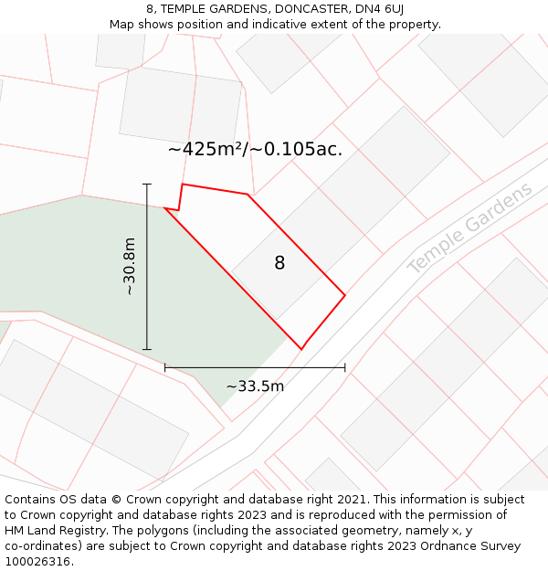 8, TEMPLE GARDENS, DONCASTER, DN4 6UJ: Plot and title map