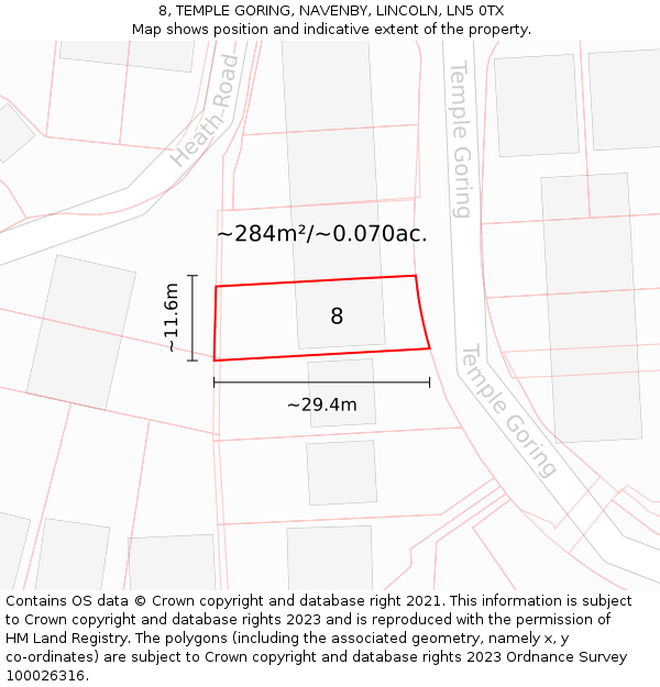 8, TEMPLE GORING, NAVENBY, LINCOLN, LN5 0TX: Plot and title map