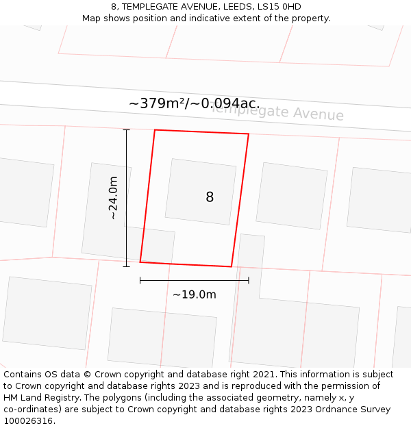 8, TEMPLEGATE AVENUE, LEEDS, LS15 0HD: Plot and title map