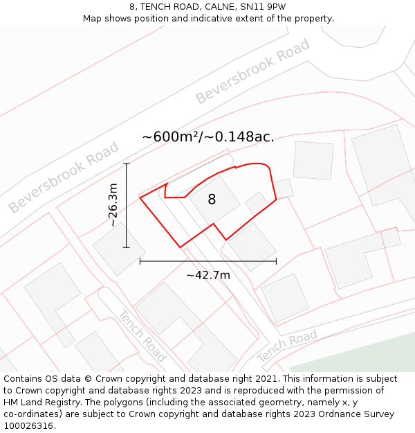 8, TENCH ROAD, CALNE, SN11 9PW: Plot and title map