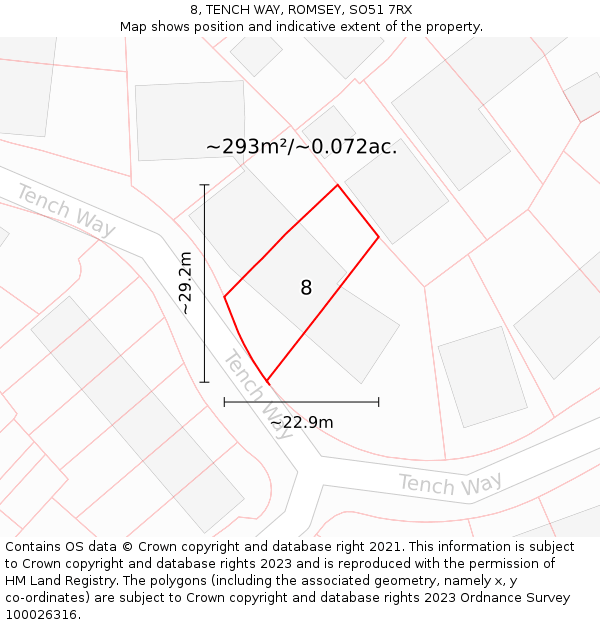 8, TENCH WAY, ROMSEY, SO51 7RX: Plot and title map