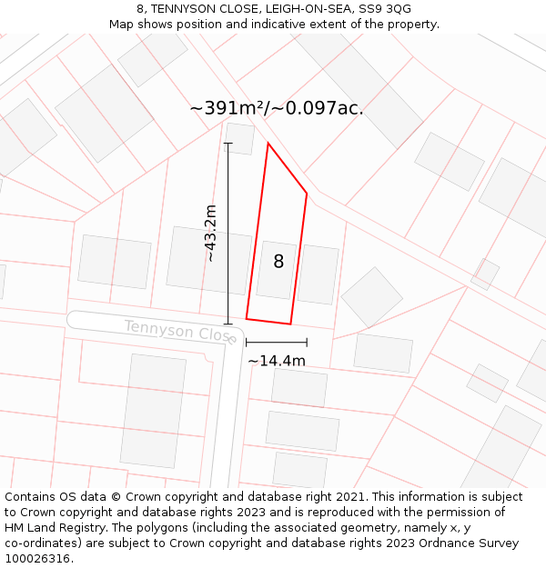 8, TENNYSON CLOSE, LEIGH-ON-SEA, SS9 3QG: Plot and title map