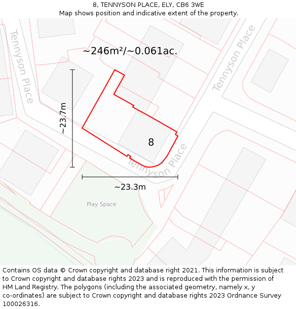 8, TENNYSON PLACE, ELY, CB6 3WE: Plot and title map