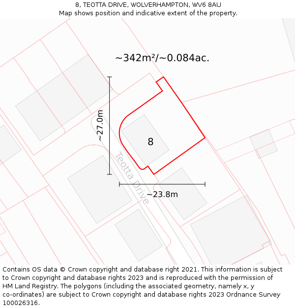 8, TEOTTA DRIVE, WOLVERHAMPTON, WV6 8AU: Plot and title map