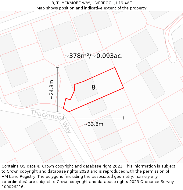 8, THACKMORE WAY, LIVERPOOL, L19 4AE: Plot and title map