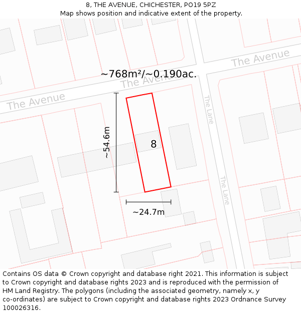 8, THE AVENUE, CHICHESTER, PO19 5PZ: Plot and title map