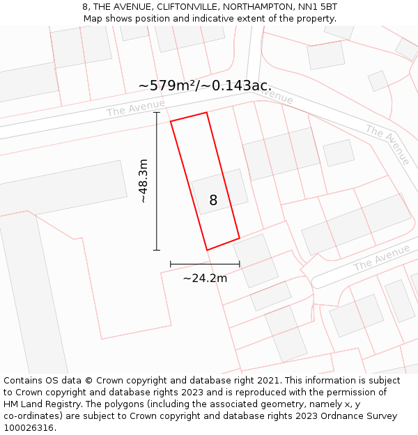 8, THE AVENUE, CLIFTONVILLE, NORTHAMPTON, NN1 5BT: Plot and title map