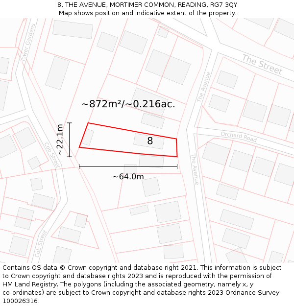 8, THE AVENUE, MORTIMER COMMON, READING, RG7 3QY: Plot and title map