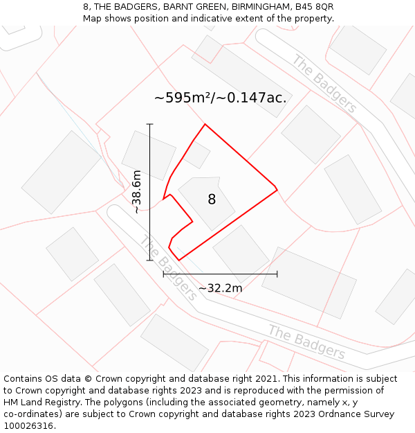 8, THE BADGERS, BARNT GREEN, BIRMINGHAM, B45 8QR: Plot and title map