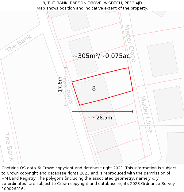 8, THE BANK, PARSON DROVE, WISBECH, PE13 4JD: Plot and title map