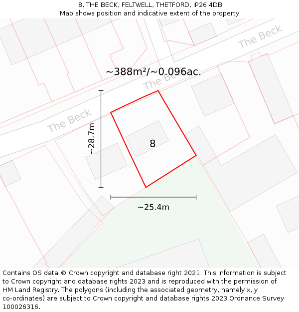 8, THE BECK, FELTWELL, THETFORD, IP26 4DB: Plot and title map