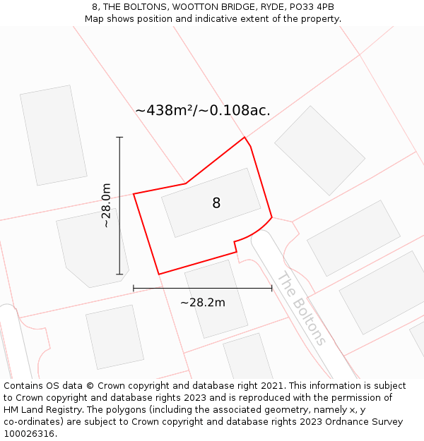 8, THE BOLTONS, WOOTTON BRIDGE, RYDE, PO33 4PB: Plot and title map