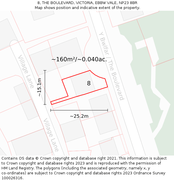 8, THE BOULEVARD, VICTORIA, EBBW VALE, NP23 8BR: Plot and title map
