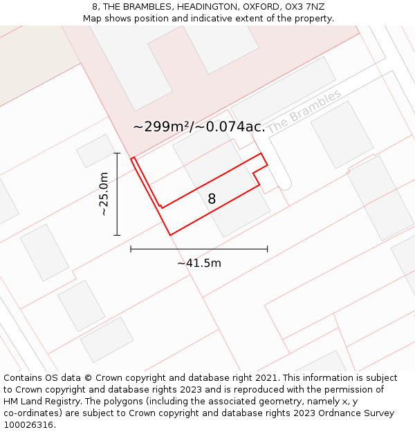 8, THE BRAMBLES, HEADINGTON, OXFORD, OX3 7NZ: Plot and title map