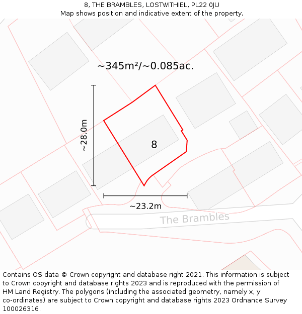 8, THE BRAMBLES, LOSTWITHIEL, PL22 0JU: Plot and title map