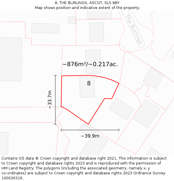 8, THE BURLINGS, ASCOT, SL5 8BY: Plot and title map