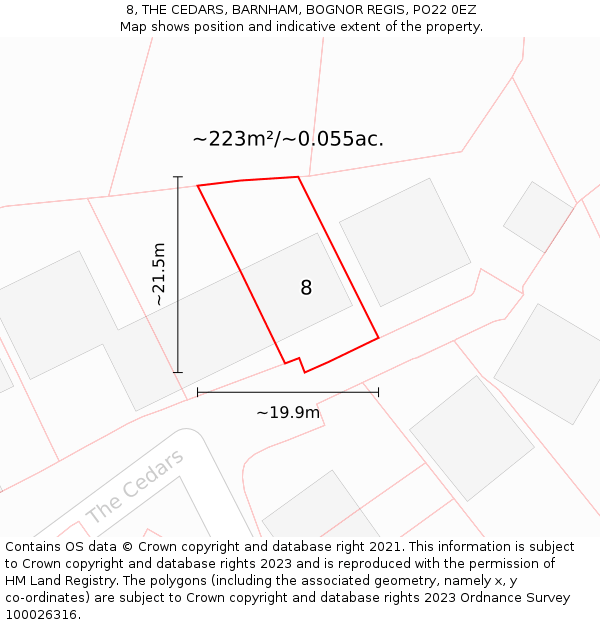 8, THE CEDARS, BARNHAM, BOGNOR REGIS, PO22 0EZ: Plot and title map