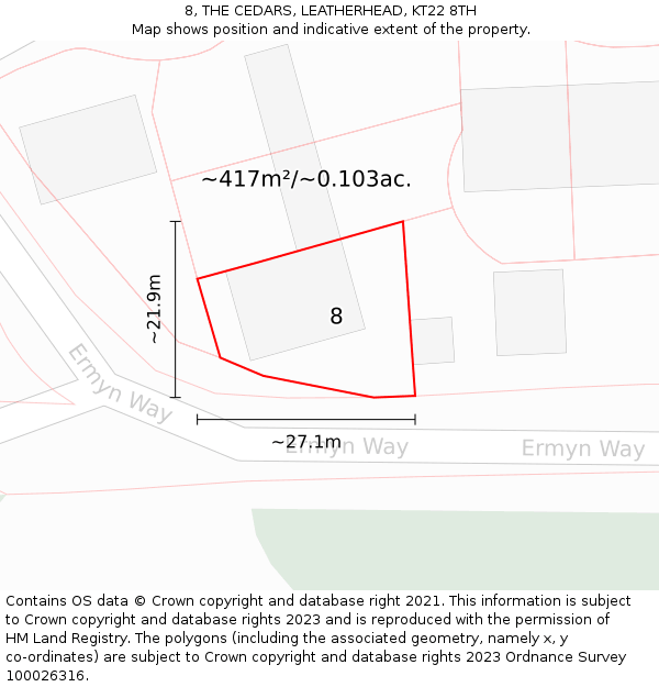 8, THE CEDARS, LEATHERHEAD, KT22 8TH: Plot and title map
