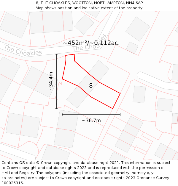 8, THE CHOAKLES, WOOTTON, NORTHAMPTON, NN4 6AP: Plot and title map