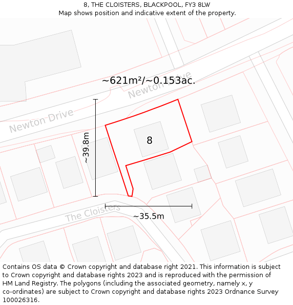 8, THE CLOISTERS, BLACKPOOL, FY3 8LW: Plot and title map