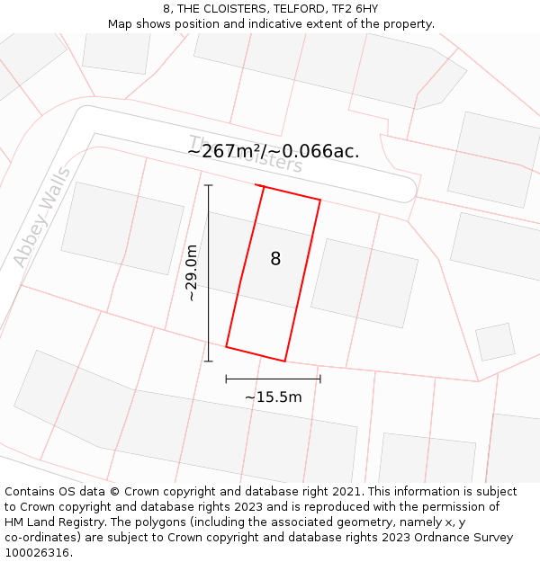 8, THE CLOISTERS, TELFORD, TF2 6HY: Plot and title map