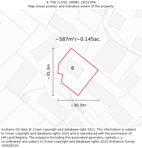 8, THE CLOSE, DERBY, DE23 6PA: Plot and title map