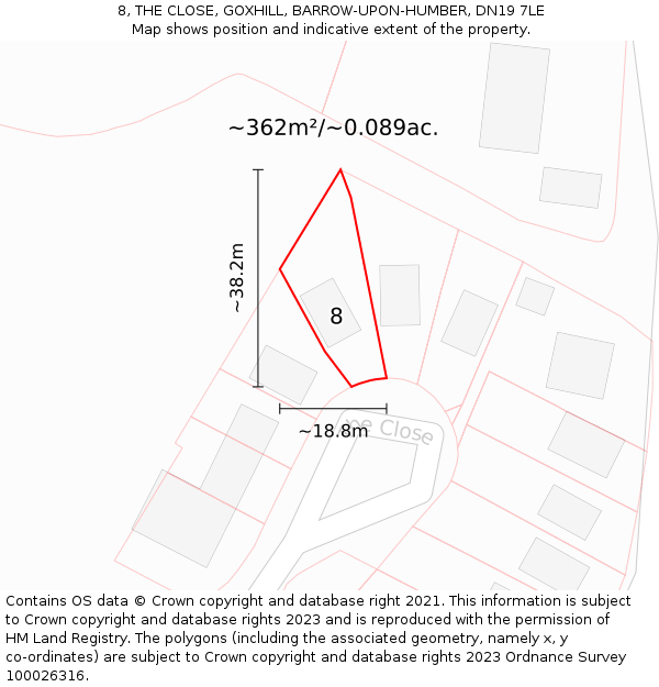 8, THE CLOSE, GOXHILL, BARROW-UPON-HUMBER, DN19 7LE: Plot and title map