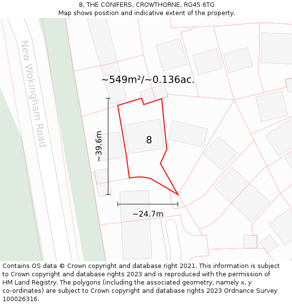 8, THE CONIFERS, CROWTHORNE, RG45 6TG: Plot and title map