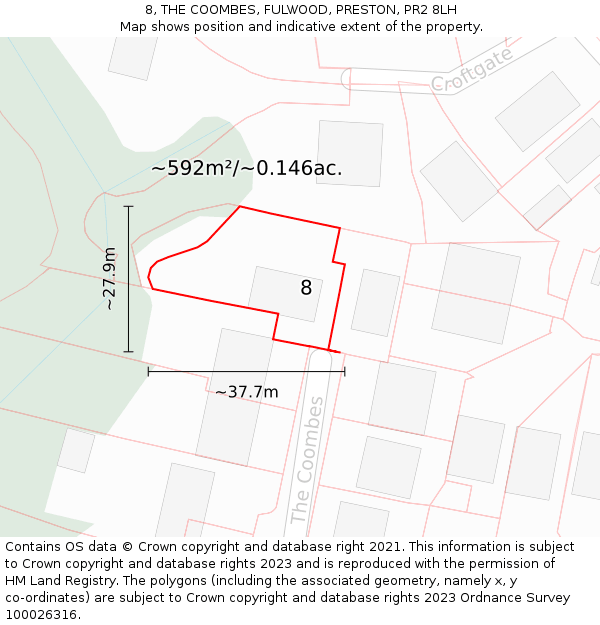 8, THE COOMBES, FULWOOD, PRESTON, PR2 8LH: Plot and title map