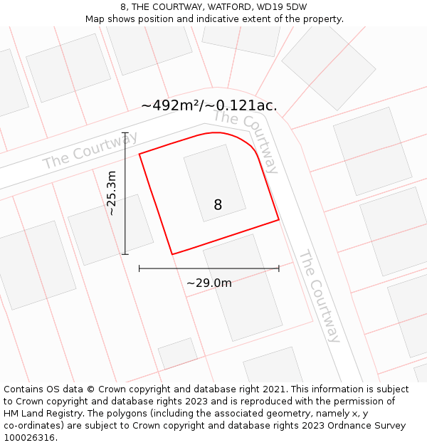 8, THE COURTWAY, WATFORD, WD19 5DW: Plot and title map