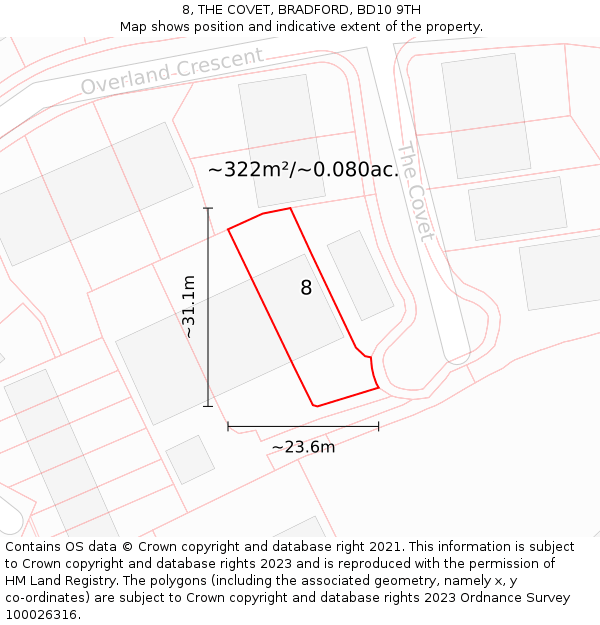 8, THE COVET, BRADFORD, BD10 9TH: Plot and title map