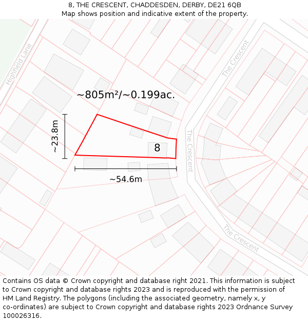 8, THE CRESCENT, CHADDESDEN, DERBY, DE21 6QB: Plot and title map