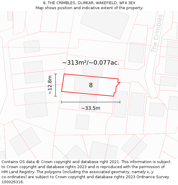 8, THE CRIMBLES, DURKAR, WAKEFIELD, WF4 3EX: Plot and title map