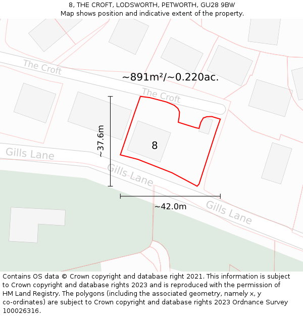 8, THE CROFT, LODSWORTH, PETWORTH, GU28 9BW: Plot and title map