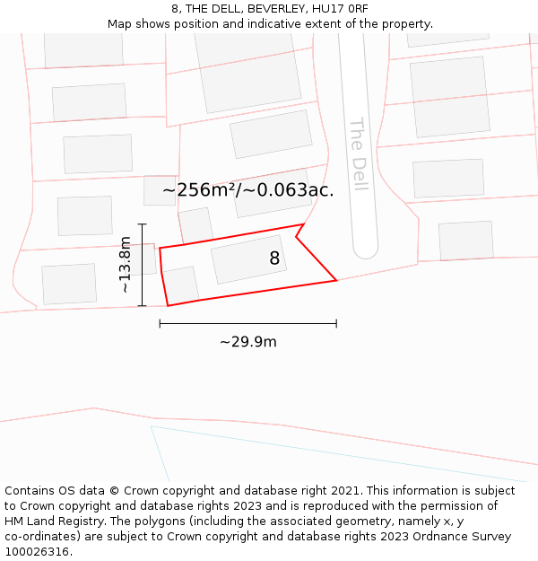 8, THE DELL, BEVERLEY, HU17 0RF: Plot and title map