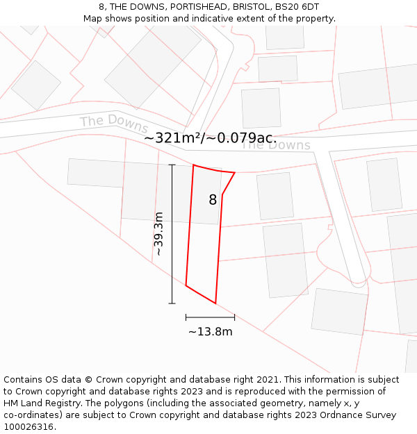 8, THE DOWNS, PORTISHEAD, BRISTOL, BS20 6DT: Plot and title map