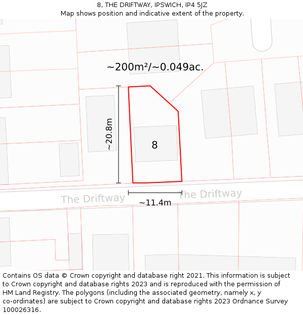 8, THE DRIFTWAY, IPSWICH, IP4 5JZ: Plot and title map