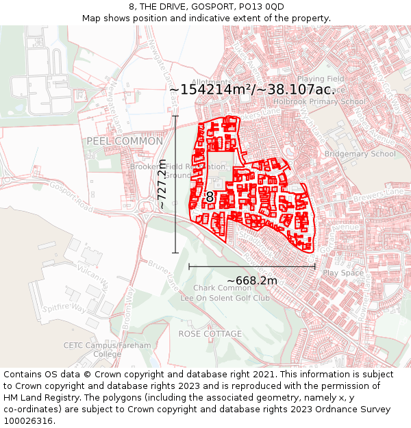 8, THE DRIVE, GOSPORT, PO13 0QD: Plot and title map