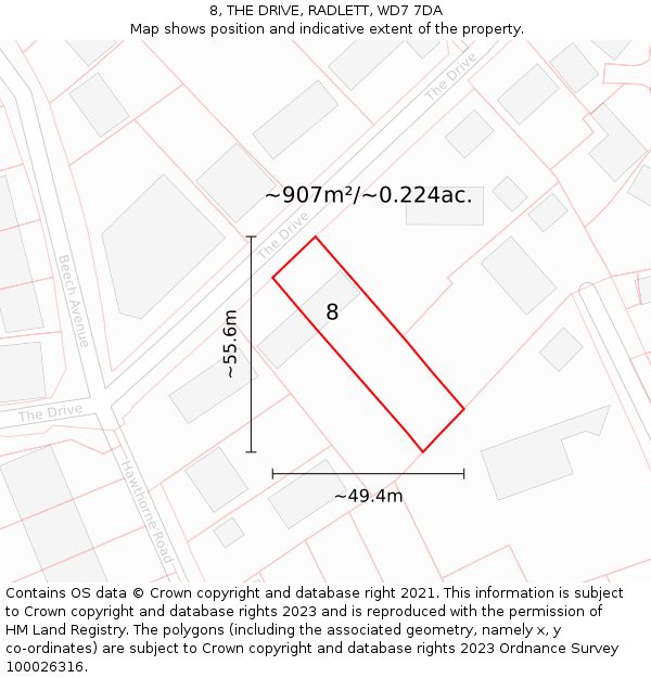 8, THE DRIVE, RADLETT, WD7 7DA: Plot and title map